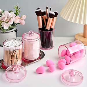 Organisateur de maquillage moderne en acrylique transparent avec couvercle en plastique, conteneur de rangement multifonctionnel, capacité de 1 à 3 L, pour tampons de coton, bâtonnets de coton, salle de bain - Product Image 5