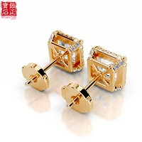 Boucles d'oreilles clous tendance en argent sterling 925 plaqué or avec moissanite taille princesse et halo, bijoux de mariage pour femmes, vente en gros