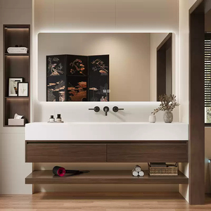 Modern Luxury MDF Solid Wood Bathroom Vanity Set Lacquer <b>Wall</b>-Mounted Cabinet Ceramic Basin <b>Mirror</b> Included Customizable - Product Image 1