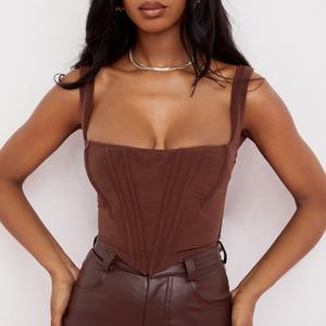 Top Corto de Verano sin Mangas para Mujer, Personalizado OEM, Sexy, Ajustado, de Punto Acanalado, Chaleco Bodycon a la Moda para Chicas, Color Sólido - Product Image 1