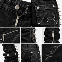 DiZNEW Premium Schwere Beschichtete Jeans für Herren mit Detaillierten Mehrfach-Reißverschluss-Details, Spike-Verzierung, Gestapelte Hosen, Individuelles Logo, Fabrikfertigung