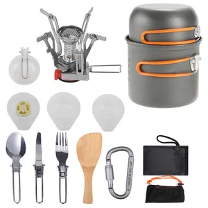 मिनी डेरा डाले हुए है Cookware सेट Carabiner स्टोव स्टैंड तिपाई कांटा चम्मच कांटा गंदगी किट