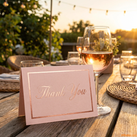 Tarjetas de Agradecimiento en Rosa Pálido con Detalles en Oro Rosa, Papelería para Bodas, Tarjetas de Felicitación con Escritura Personalizada, Venta al por Mayor OEM para Despedidas de Soltera