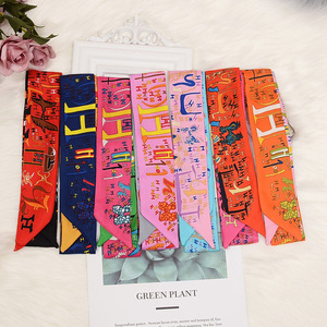 100x5cm European American Women's Printed Imitation Silk Narrow <strong>Scarf</strong> Twill Tie Bag Handle Small Ribbon Bag Hair - Product Image 2