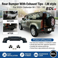 Pare-chocs arrière noir brillant style LM avec embouts d'échappement pour Defender 90 110 130 2020+, pas de découpe requise