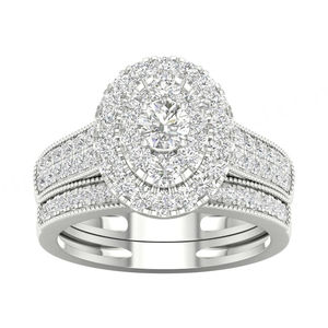 925 Sterling <b>Silver</b> Rhodium Plated AAA CZ Oval Cut Bridal <b>Set</b> Engagement Wedding Band <b>Ring</b> <b>Set</b> for Party - Product Image 1