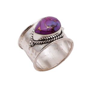ธรรมชาติสีม่วงทองแดงแหวนสีเขียวขุ่นเครื่องประดับอินเดียขายส่ง925แหวนเงินสเตอร์ลิงผู้ผลิต - Product Image 1