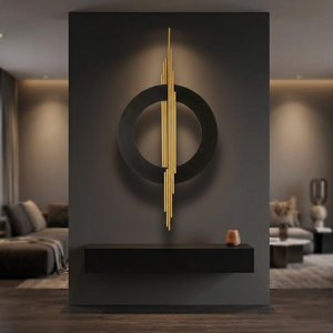 JFUJFU <b>Large</b> Black and Gold Metal <b>Art</b> 3D Portrait Wall Decor with Geometric Round & Line for Living Room & Bedroom - Product Image 3