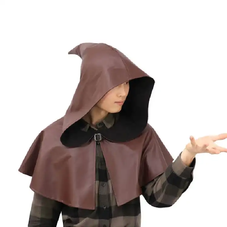 Personalized Middle Ages Wizard Stage Performance Halloween Role Play Leather Hooded Cape