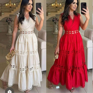 Robe longue à col en V et taille haute pour femme, tenue de soirée respirante et tendance - Product Image 1