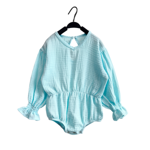Tutina Estiva Personalizzata per Neonata <span class=keywords><strong>in</strong></span> <span class=keywords><strong>Cotone</strong></span> Crepe con Smock, Balze e Volant, Body a Pezzo Unico, Abbigliamento Carino - Product Image 2