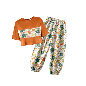 Milk Silk Kids 2Pcs Outfit Short Sleeve Top + Jogger Pants Cartoon Floral Printed Children Summer Set - Product Image 3