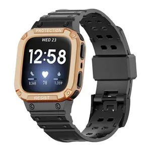 适用于Fitbit Versa 3 2 1 Lite感应智能手表的运动电脑保护壳坚固保护器集成硅胶Tpu表带