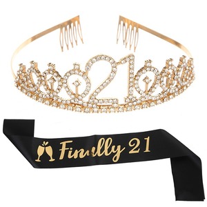 Nouvel ensemble d'accessoires de fête personnalisés à la mode : serre-tête, écharpe en polyester et couronne en cristal pour 21e anniversaire - Product Image 4