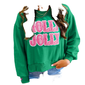 Dear-Lover Wholesale Fashion Chic Holly Jolly Embroidered Graphic Pullover Casual Autumn/Winter Knitted Christmas Sweatshirt - Product Image 4