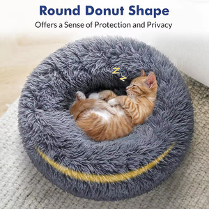 Fabrikant 'S Groothandel Luxe Pluche Huisdier <span class=keywords><strong>Bed</strong></span> Zacht Rond Kussen Voor Katten En Honden In Roze Grijs Wit - Product Image 3