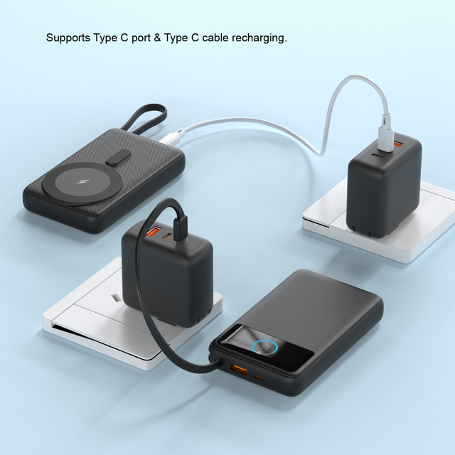 10000mAh  Power Bank With Lanyard  Digital Screen 25W Magnetic Wireless PD35W Max Fast Charging Powerbank for Mobile Phone