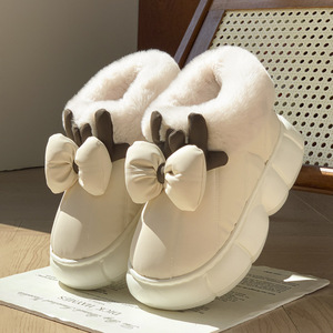 Bottes <span class=keywords><strong>de</strong></span> <span class=keywords><strong>neige</strong></span> d'automne et d'hiver pour femmes Nouvelles pantoufles mignonnes avec nœud et bois <span class=keywords><strong>de</strong></span> cerf - Product Image 1