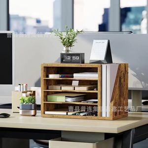 Wooden <b>Desktop</b> Organizer 3 Tier Rectangle Standing Office Storage <b>Shelf</b> For Home Study Bedroom Living Room - Product Image 3