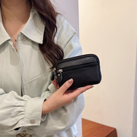 Dompet Kulit Wanita Grosir, Dompet Tanpa Lipatan dari Kulit Sapi dengan Ritsleting Ganda dan Banyak Kompartemen Penyimpanan, Tas Tangan