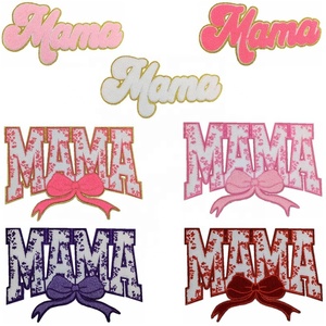 Expédition immédiate, vente en gros, patchs en chenille 3D à repasser pour la fête des mères, avec matériau en feutre, bordure scintillante, pour les vêtements des enseignants et des mamans - Product Image 1