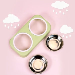 Grosir mangkuk anjing kucing Stainless Steel, aksesori hewan piaraan sederhana warna permen ganda peralatan makanan plastik mangkuk hewan peliharaan - Product Image 2