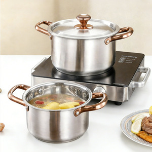 Stainless Steel Soup <b>Pot</b> <b>Set</b> Double-Handled Induction Compatible Universal Stovetop Cookware Kitchen Gift <b>Set</b> - Product Image 2