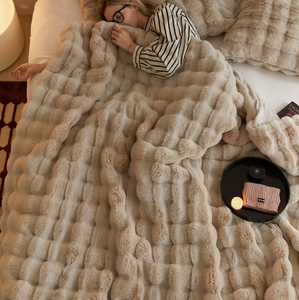 Luxury Puffy Pink <strong>Double</strong> Fleece Faux Rabbit Fur <strong>Throw</strong> Blanket Soft Plush Fluffy Warm Sofa Blankets <strong>Double</strong> <strong>Bed</strong> <strong>for</strong> Winter - Product Image 3