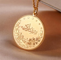 Luckdydywu — pendentif en acier inoxydable avec fente en or 18k, pièce de monnaie arabe, pendentif turc et musulman, Allah
