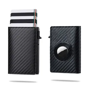 Air Tracker Tag Wallet hombres Cuero genuino POP UP Card Wallet Aluminio billetera hombre RFID Tarjetero billetera inteligente para hombres