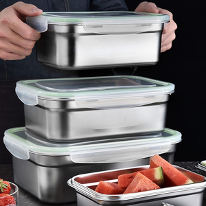 Duy Nhất Ngăn Thép Không Gỉ Thực Phẩm Lưu Trữ Box Với Nắp Nhựa Không Thấm Nước Nhà Bếp <span class=keywords><strong>Container</strong></span> Cho Tươi Tủ Lạnh Lưu Trữ - Product Image 2