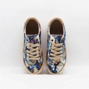Floral Print <b>Canvas</b> Low-Top Sneakers with Jute Woven <b>Espadrille</b> Sole, Lace-Up - Bohemian Summer Casual Footwear for Women - Product Image 5
