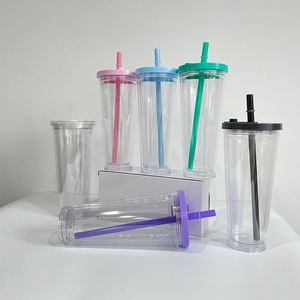 Custom LogoBulk 24 Oz Reusable Boba <b>Double</b> <b>Wall</b> Clear Insulated Bubble Tea Cup Plastic Snow Globe Tumbler With Bottom Hole - Product Image 4