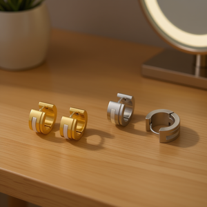 Orecchini a cerchio in acciaio inossidabile 6 mm color oro e argento, gioielli alla moda per donna, uomo, unisex - Product Image 3