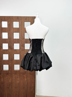 Nouvelle Robe Mini Élégante sans Bretelles en Dentelle Florale Printemps-Été pour Femme avec Corset et Baleines, Ornée de Roses en Tissu 3D
