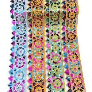 Wholesale cheap skirt lace trims embroidery mesh sewing sequined flower fabric 5.5 cm wide lace for dress