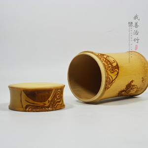 <b>Bamboo</b> Tea Canister With Carved Peking Opera Design <b>Bamboo</b> Lid Chongqing Craft Gift Storage <b>Container</b> - Product Image 4