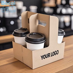 Plateau porte-gobelet à café jetable ondulé personnalisé Porte-gobelet portable Manipulation 2/4/6 tasses Porte-boisson à emporter - Product Image 1
