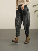 Pantalon taille élastique personnalisé printemps-automne, jean rétro délavé pour femme, coupe ample et amincissante, grandes tailles