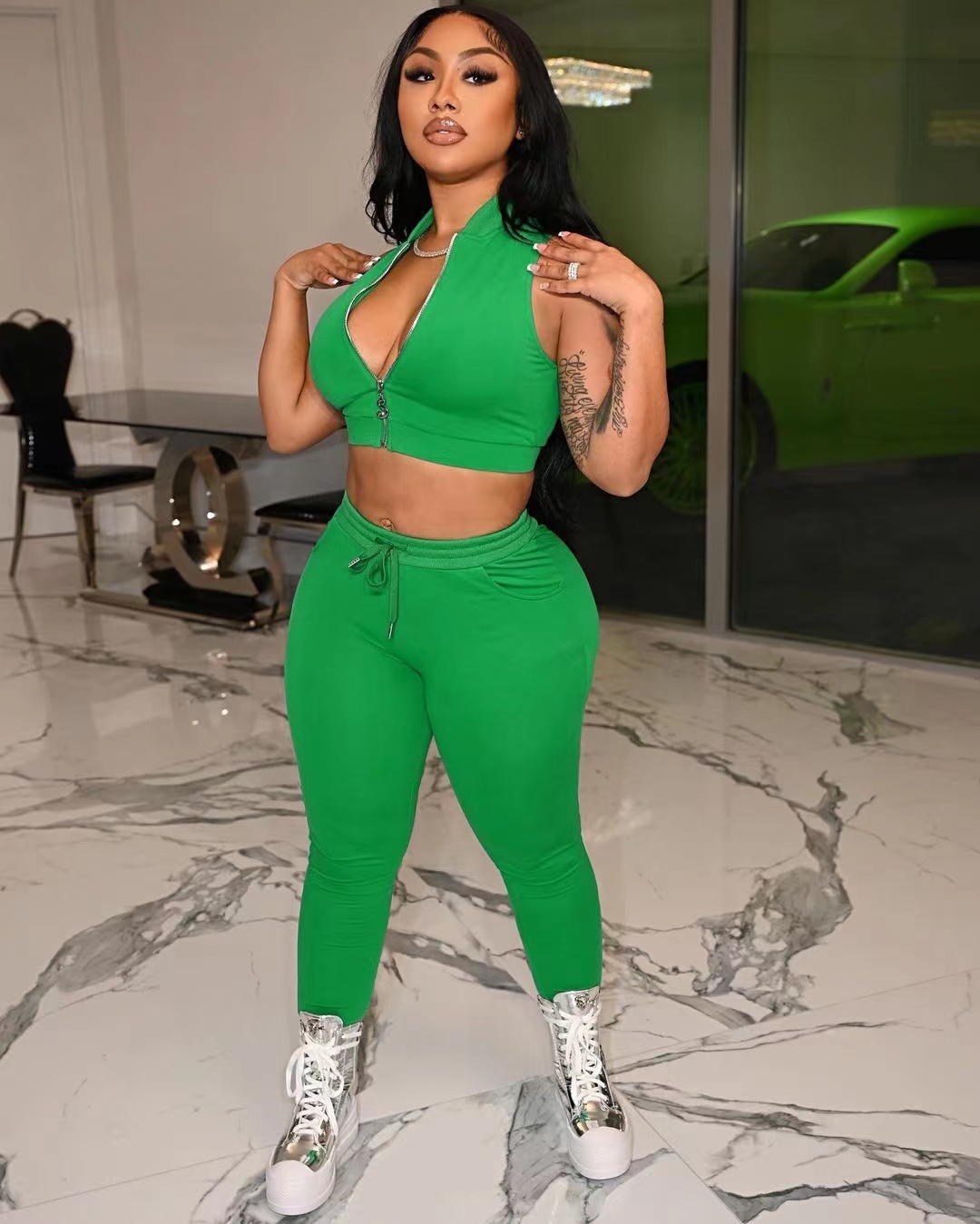 2022 New Arrival Solid Color Casual Tracksuit Zippers sleeveless vest long Pant Two Piece Set Suit spring sweatsuits for women