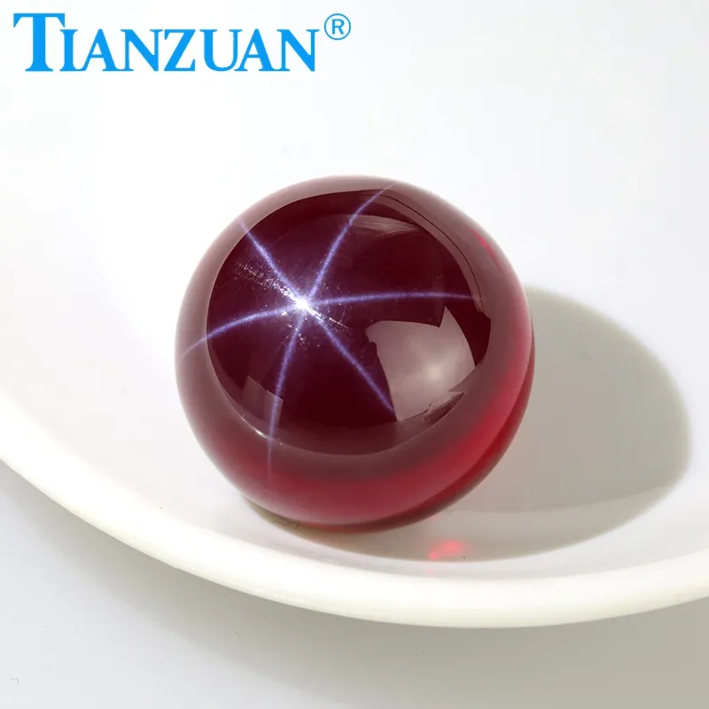 Artificial rubi safira estrela cor vermelha forma sphere/bola forma cor vermelha corindo sem furo