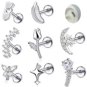 Pendientes de Cartílago de <span class=keywords><strong>Acero</strong></span> <span class=keywords><strong>Inoxidable</strong></span> 316L con Circonitas, Diseño de Luna, Estrella y Tulipán, Joyería de Piercing para Mujer, Nueva Tendencia 2026 - Product Image 1