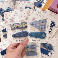 MIO Denim klip rambut kain set biru anak perempuan jepit rambut indah bunga antik dasi kupu-kupu bentuk Rhinestones klip Bintang