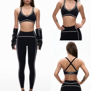 Conjunto Deportivo de Leggings de Yoga de Cintura Media y Sujetador Deportivo para Mujer, con Cierre de Cordón, Transpirable, Duradero, Estampado, Tallas Grandes - Product Image 1