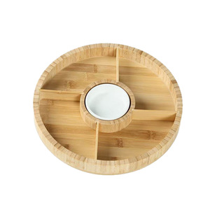 Wooden Round <b>Tray</b> Multi Compartment <b>Snack</b> Dish Solid Wood Fruit Platter Residential Use - Product Image 2
