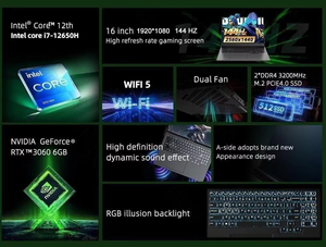 2025 16 Inch 1920*1080 Intel I7 13th I9 12th Chơi Game Máy Tính Xách Tay RTX 3060 4060 6GB Rời Rạc Card Đồ Họa Video Chỉnh Sửa Gamer Máy Tính Xách Tay - Product Image 2