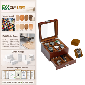 Boîte à montres de luxe à 2 niveaux, fabriquée à la main, boîte de rangement pour montres, boîte à bijoux, organisateur multi-couches avec couvercle en verre - Product Image 1