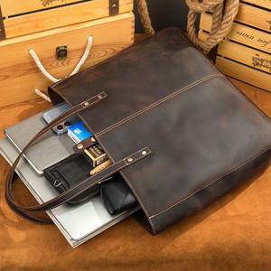 Sac fourre-tout en cuir Crazy Horse rétro traditionnel, grande capacité, sac à bandoulière pour femme, sac de transport multifonctionnel unisexe - Product Image 3