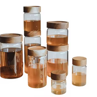 Frascos de Vidrio de Borosilicato con Tapa de Bambú, Herméticos, Aptos para Alimentos, 500 ml, Redondos, Transparentes, para Té o Miel