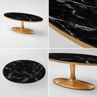 Table basse ronde moderne de luxe, plateau en marbre artificiel noir, base en forme de tulipe dorée, pour meubles de maison, personnalisable